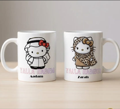 Ceramic Mugs_ Habibi/Habibti Set with matching wooden coasters